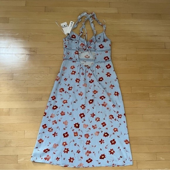 Zara Linen Blend Ruffled Straps Floral Midi Dress L NWT - Picture 14 of 16